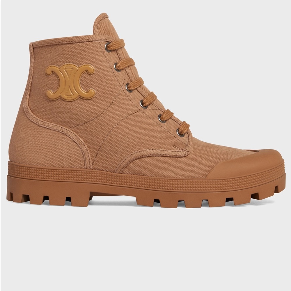 CELINE Patapans Lace Up Boots In Canvas